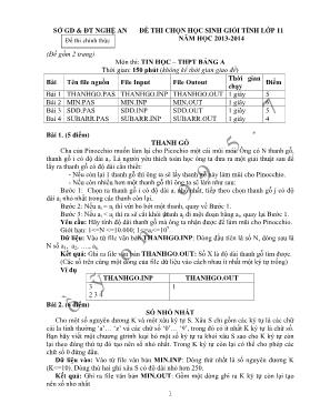 Đề thi chọn học sinh giỏi tỉnh lớp 11 năm 2013 - 2014